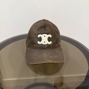 Men's Brown Celine Cowhide Leather Cap